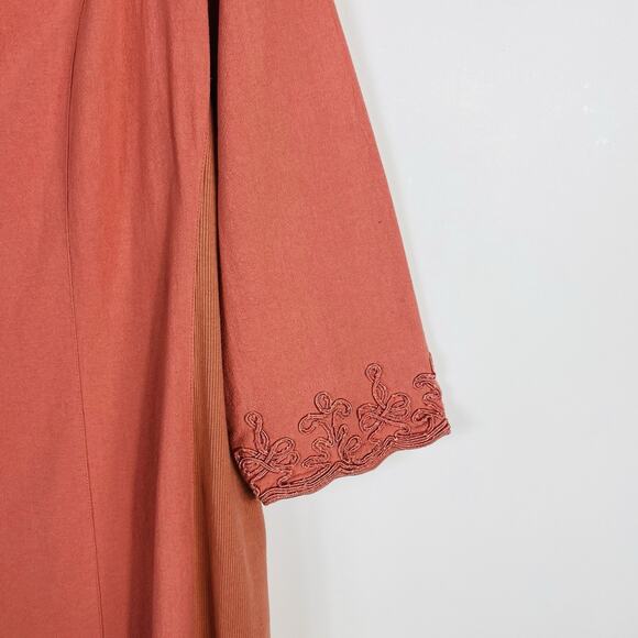 Soft Surroundings Size Medium Embroidered Cuff Button Front Cotton Dress Orange - Picture 3 of 6